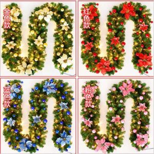 Christmas Garland with flower decoration, balls and LED light